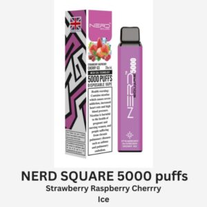 NERD SQUARE 5000 PUFFS BEST DISPOSABLE IN UAE STRAWBERRY RASPBERRY CHERRY ICE