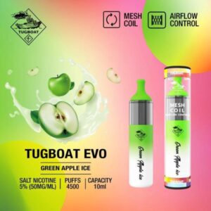 TUGBOAT EVO 4500 PUFFS BEST DISPOSABLE IN UAE GREEN APPLE ICE